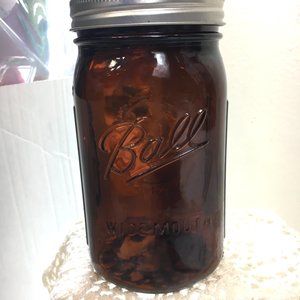 * Amber Wide Mouth Ball Mason Jar with lid Vintage